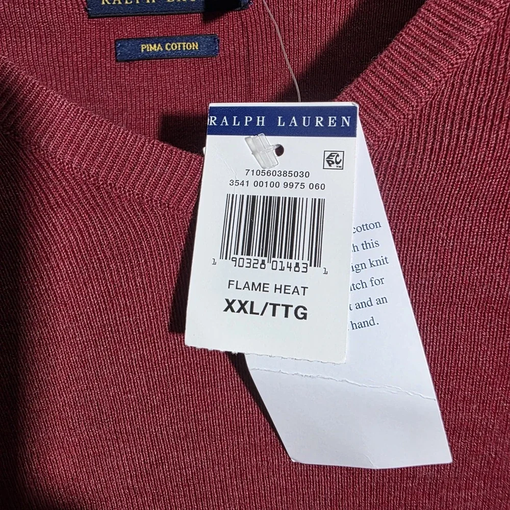 Polo Ralph Lauren Pima Cotton V‎ Neck Sweater Mens XXL Long Sleeves Flame Heat